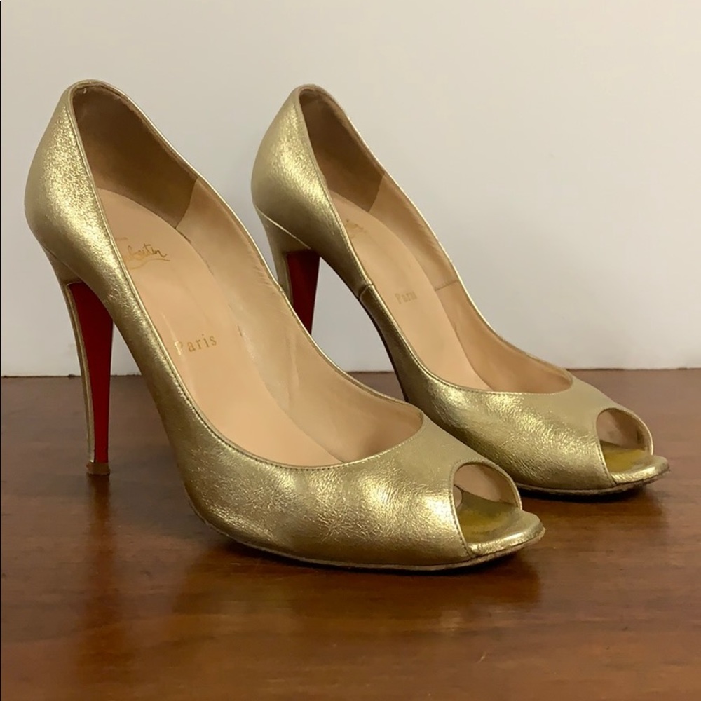 Gold Peep-Toe Heels